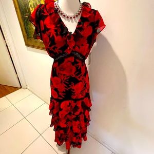 NWT Eva Mendez NY & Co Red Ruffle Tiered Maxi Sz M